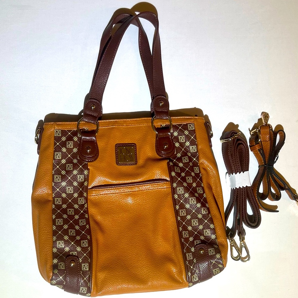 Danbury Mint Jose Hess Carmel Chocolate Faux Leather Adjustable Bag Purse